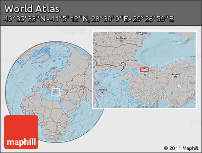 Gray Location Map of the Area around 40° 50' 23" N, 28° 58' 30" E, hill shading
