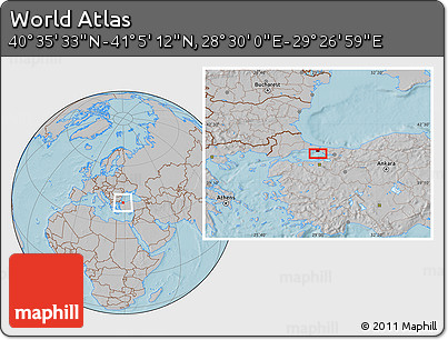 Gray Location Map of the Area around 40° 50' 23" N, 28° 58' 30" E, hill shading