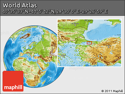 Physical Location Map of the Area around 40° 50' 23" N, 28° 58' 30" E