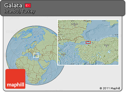 Savanna Style Location Map of Galata, hill shading
