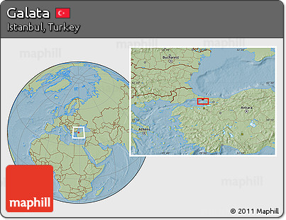 Savanna Style Location Map of Galata, hill shading