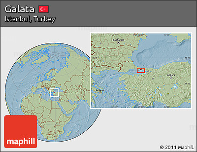 Savanna Style Location Map of Galata, hill shading