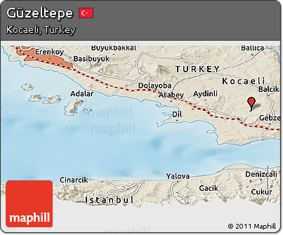 Shaded Relief Panoramic Map of Güzeltepe