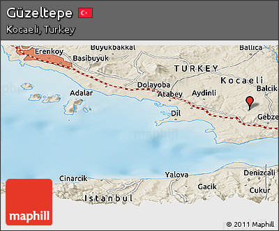 Shaded Relief Panoramic Map of Güzeltepe