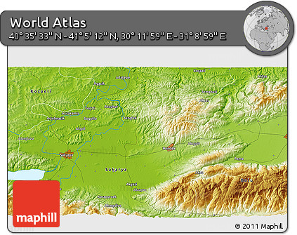 Physical 3D Map of the Area around 40° 50' 23" N, 30° 40' 29" E