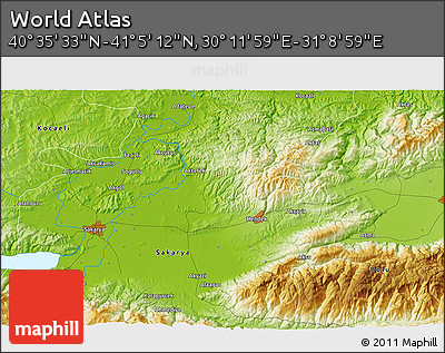 Physical 3D Map of the Area around 40° 50' 23" N, 30° 40' 29" E