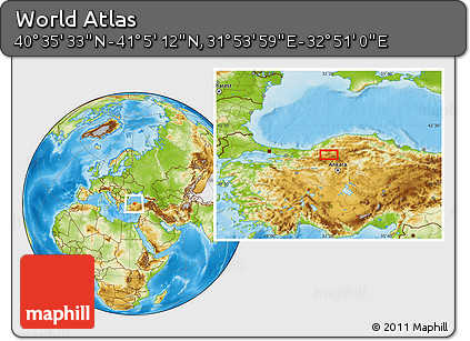 Physical Location Map of the Area around 40° 50' 23" N, 32° 22' 30" E