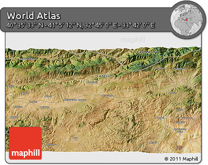 Satellite 3D Map of the Area around 40° 50' 23" N, 33° 13' 30" E