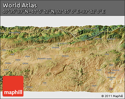 Satellite 3D Map of the Area around 40° 50' 23" N, 33° 13' 30" E