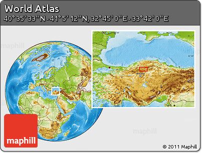 Physical Location Map of the Area around 40° 50' 23" N, 33° 13' 30" E