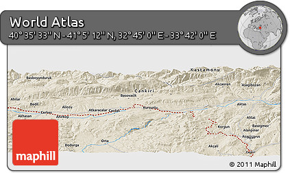Shaded Relief Panoramic Map of the Area around 40° 50' 23" N, 33° 13' 30" E
