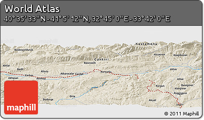 Shaded Relief Panoramic Map of the Area around 40° 50' 23" N, 33° 13' 30" E
