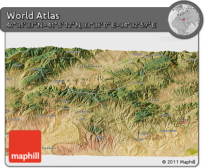 Satellite 3D Map of the Area around 40° 50' 23" N, 34° 4' 30" E