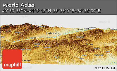 Physical Panoramic Map of the Area around 40° 50' 23" N, 34° 4' 30" E