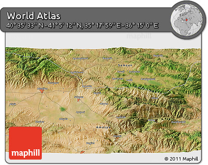 Satellite 3D Map of the Area around 40° 50' 23" N, 35° 46' 29" E