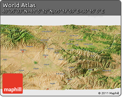 Satellite 3D Map of the Area around 40° 50' 23" N, 35° 46' 29" E