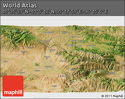 Satellite 3D Map of the Area around 40° 50' 23" N, 35° 46' 29" E