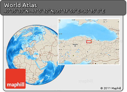 Shaded Relief Location Map of the Area around 40° 50' 23" N, 35° 46' 29" E