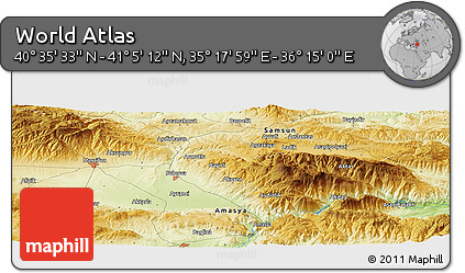 Physical Panoramic Map of the Area around 40° 50' 23" N, 35° 46' 29" E