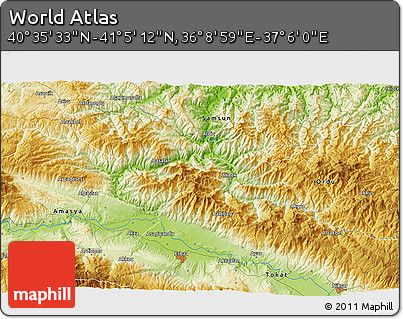 Physical 3D Map of the Area around 40° 50' 23" N, 36° 37' 30" E