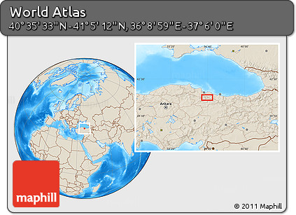 Shaded Relief Location Map of the Area around 40° 50' 23" N, 36° 37' 30" E