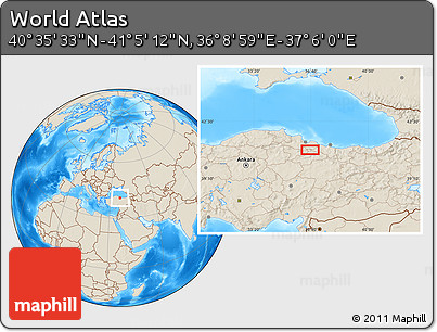 Shaded Relief Location Map of the Area around 40° 50' 23" N, 36° 37' 30" E