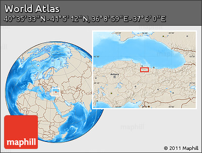 Shaded Relief Location Map of the Area around 40° 50' 23" N, 36° 37' 30" E