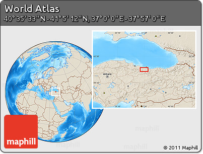 Shaded Relief Location Map of the Area around 40° 50' 23" N, 37° 28' 30" E