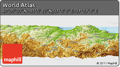 Physical Panoramic Map of the Area around 40° 50' 23" N, 37° 28' 30" E