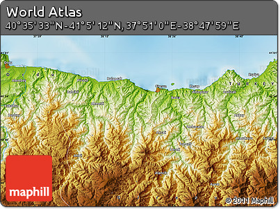 Physical Map of the Area around 40° 50' 23" N, 38° 19' 30" E