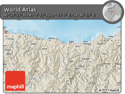 Shaded Relief Map of the Area around 40° 50' 23" N, 38° 19' 30" E