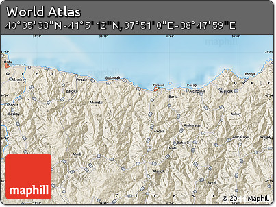 Shaded Relief Map of the Area around 40° 50' 23" N, 38° 19' 30" E