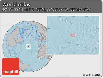 Gray Location Map of the Area around 40° 50' 23" N, 38° 10' 29" W, hill shading