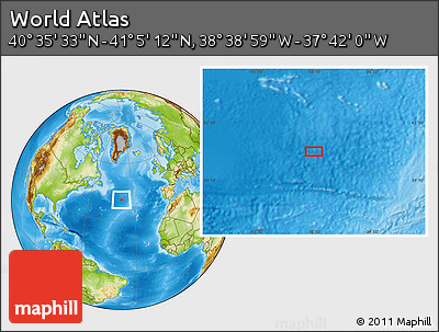 Physical Location Map of the Area around 40° 50' 23" N, 38° 10' 29" W