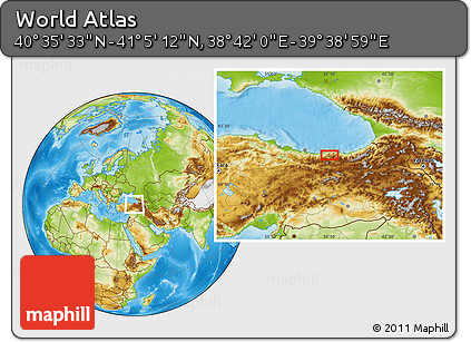 Physical Location Map of the Area around 40° 50' 23" N, 39° 10' 29" E