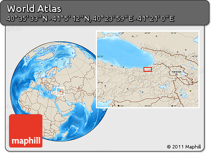 Shaded Relief Location Map of the Area around 40° 50' 23" N, 40° 52' 30" E