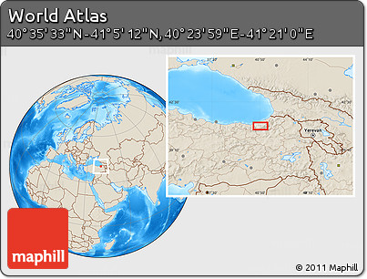 Shaded Relief Location Map of the Area around 40° 50' 23" N, 40° 52' 30" E