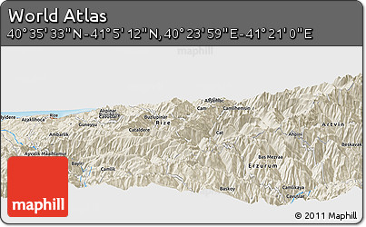 Shaded Relief Panoramic Map of the Area around 40° 50' 23" N, 40° 52' 30" E