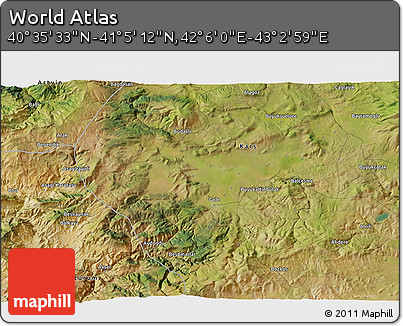 Satellite 3D Map of the Area around 40° 50' 23" N, 42° 34' 30" E