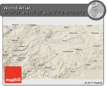 Shaded Relief 3D Map of the Area around 40° 50' 23" N, 42° 34' 30" E