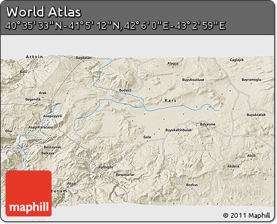 Shaded Relief 3D Map of the Area around 40° 50' 23" N, 42° 34' 30" E
