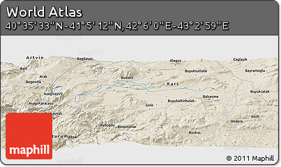 Shaded Relief Panoramic Map of the Area around 40° 50' 23" N, 42° 34' 30" E