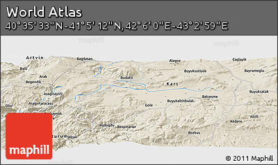 Shaded Relief Panoramic Map of the Area around 40° 50' 23" N, 42° 34' 30" E