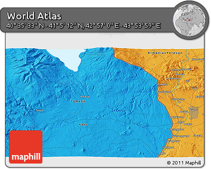 Political 3D Map of the Area around 40° 50' 23" N, 43° 25' 29" E
