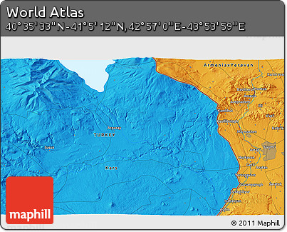 Political 3D Map of the Area around 40° 50' 23" N, 43° 25' 29" E