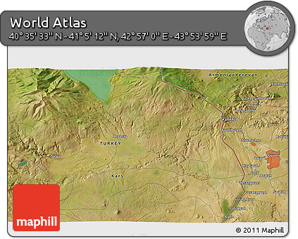 Satellite 3D Map of the Area around 40° 50' 23" N, 43° 25' 29" E