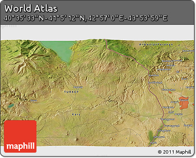 Satellite 3D Map of the Area around 40° 50' 23" N, 43° 25' 29" E