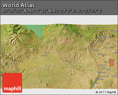 Satellite 3D Map of the Area around 40° 50' 23" N, 43° 25' 29" E