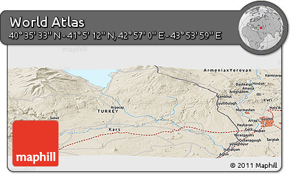 Shaded Relief Panoramic Map of the Area around 40° 50' 23" N, 43° 25' 29" E