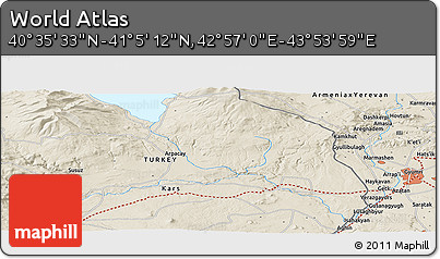 Shaded Relief Panoramic Map of the Area around 40° 50' 23" N, 43° 25' 29" E